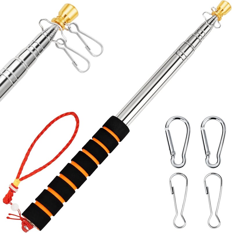 CATMOOW Portable Handheld Flag Pole for Carrying, 8.2Ft/2.5M Stainless Steel Telescopic Hand Held Carry Flagpole, Telescoping Tour Guide Flag Pole Extendable Hand Flagpoles for 3x5 4x6 flags with 4 Pcs Clips - Image 1